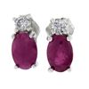 Image 1 : New Simple 10K White Gold 1.30 ctw Prong Set Oval Ruby & Diamonds Stud Earrings