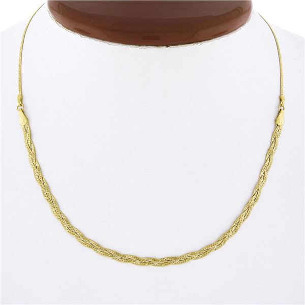 Italian 14k Yellow Gold 16 Fancy Textured Braided Flat Link Chain Necklace