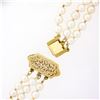 Image 5 : 3 Strand 4-4.5mm Cultured Pearl Necklace w/ 14k Yellow Gold Wide Filigree Clasp