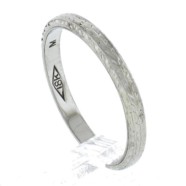 Antique 18K White Gold 2.3mm Engraved Wheat Work Eternity Stackable Band Ring