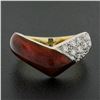 Image 2 : 14k Yellow Gold 0.28 ctw Diamond & Red Enamel Work V Chevron Stackable Band Ring
