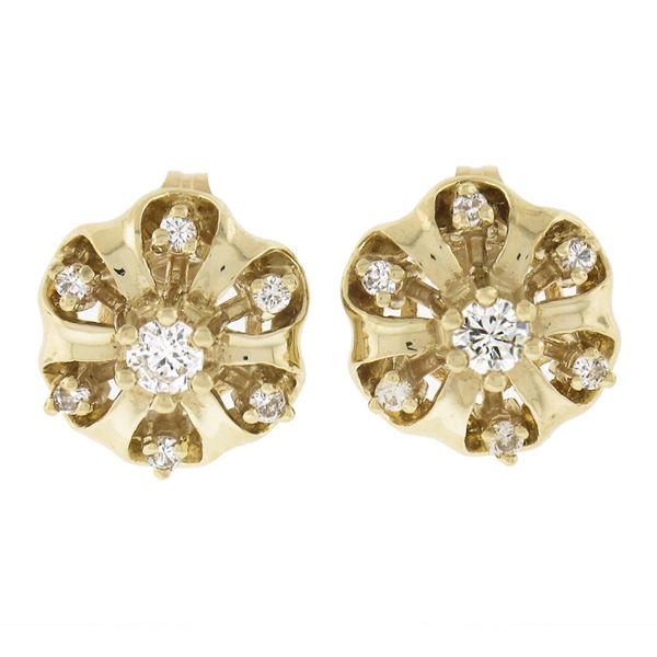 14k Yellow Gold 0.50 ctw Round Brilliant Diamond Polished Flower Stud Earrings