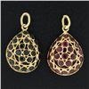 Image 2 : Pair 18k Yellow Gold Bezel Set Sapphire & Ruby Puffed Teardrop Charms Pendants