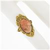 Image 3 : Antique 14k Yellow Gold Bezel Oval Carved Coral Cameo Bow Flower Frame Ring