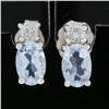 Image 2 : New 10K White Gold 0.90 ctw Prong Set Oval Aquamarine & Diamonds Stud Earrings