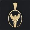 Image 2 : 14k Gold Oval Bezel Set Black Onyx w/ Detailed 3D Angel Polished Frame Pendant