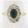 Image 1 : Antique Victorian 18k Gold Oval Cabochon Sapphire Old Rose Cut Diamond Halo Ring
