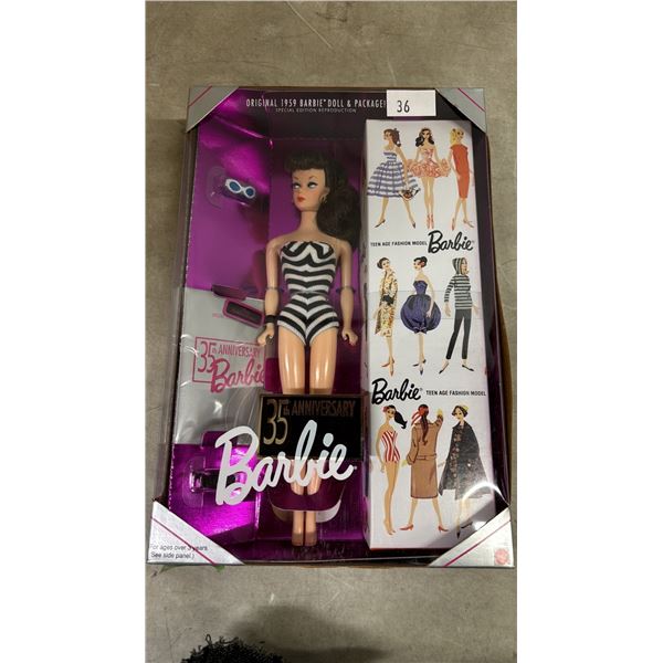 MATTEL 'ORIGINAL 1959 BARBIE DOLL & PACKAGE' SPECIAL EDITION REPRODUCTION 35TH ANNIVERSARY BARBIE