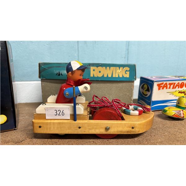 VINTAGE CHINESE WOODEN ROWING TOY