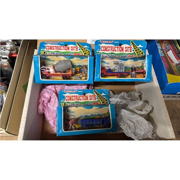 (3) VINTAGE BLUE BOX CONSTRUCTION SITE TOYS
