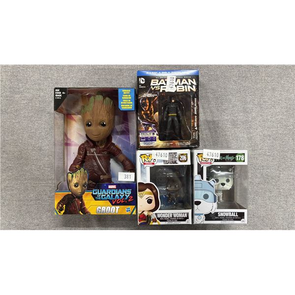 MARVEL GUARDIANS OF THE GALAXY VOL. 2 GROOT FIGURE, DC BATMAN VS ROBIN BLURAY COLLECTOR'S SET,