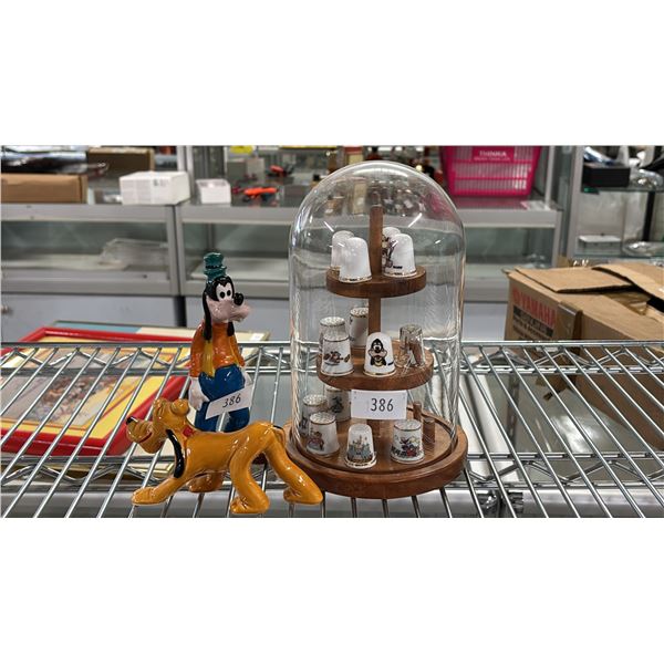 ASSORTED DISNEY COLLECTIBLES INCLUDING; THIMBLES, GOOFY FIGURINE & PLUTO FIGURINE