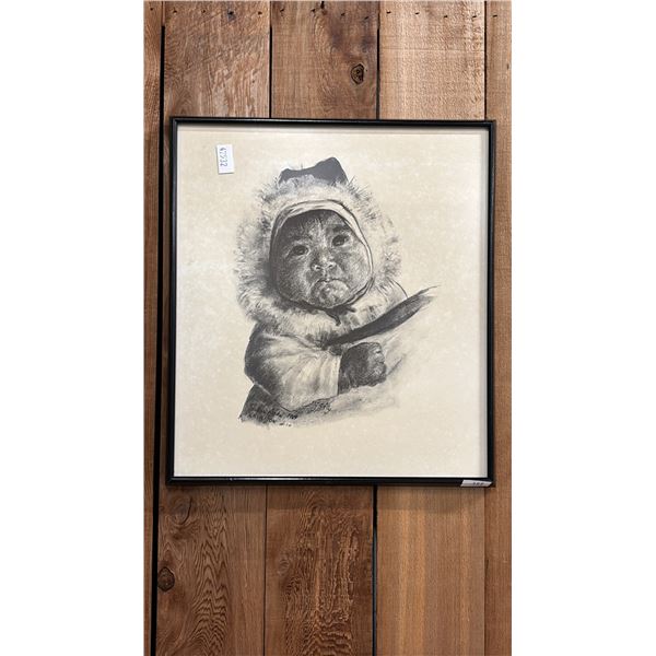 FRAMED PRINT BY GABRIEL GELY TITLED "ESKIMO CHILD #1 KECHLOOK" 16" X 18"