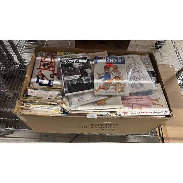 BOX OF ASSORTED VINTAGE SEWING PATTERNS FOR DOLL'S & PEOPLE'S CLOTHING