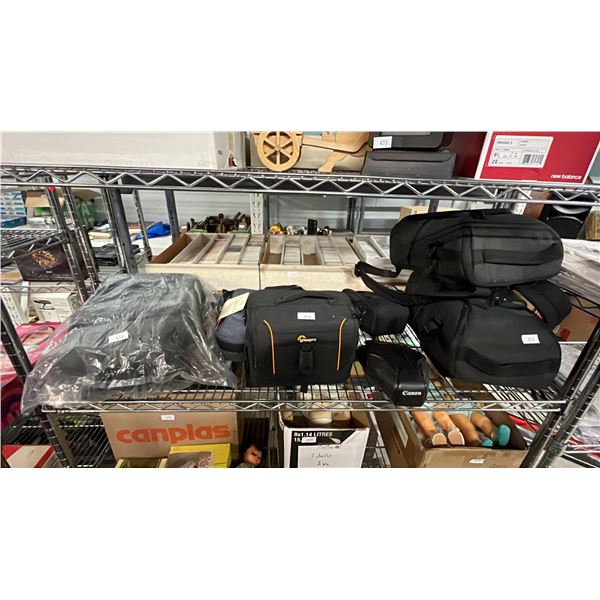 SHELF OF ASSORTED CAMERA BAGS