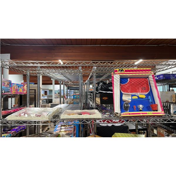 SHELF OF ASSORTED DOLL CLOTHING & ACCESSORIES