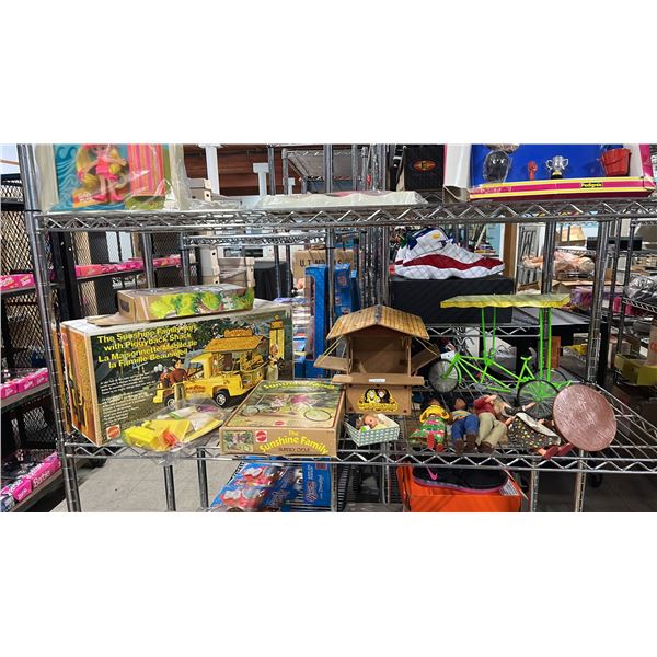 SHELF OF ASSORTED DOLLS, FURNITURE & ACCESSORIES
