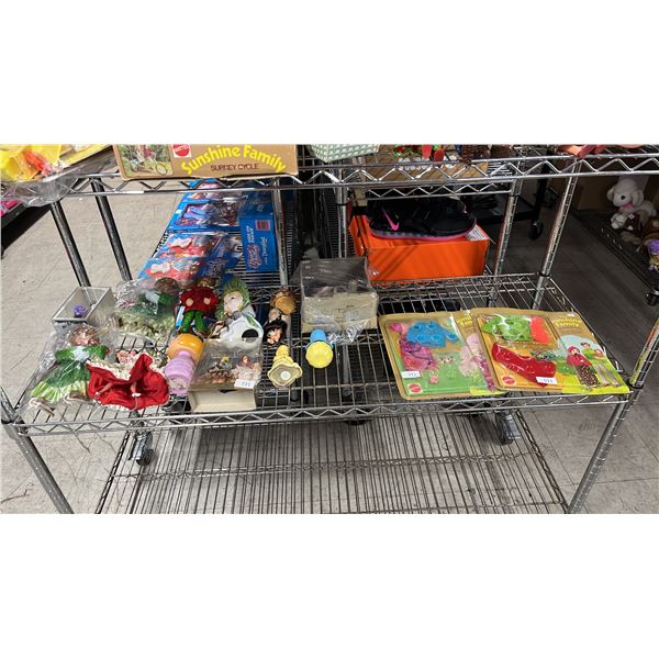 SHELF OF ASSORTED DOLLS & DOLL ACCESSORIES