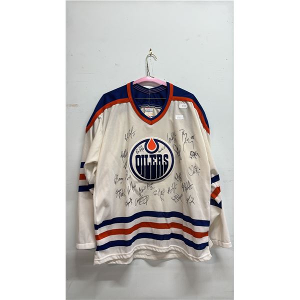 EDMONTON OILERS 1990'S TEAM SIGNED NHL JERSEY SIZE L- BILL RANFORD, PETR KLIMA, RON TUGNUTT & MORE