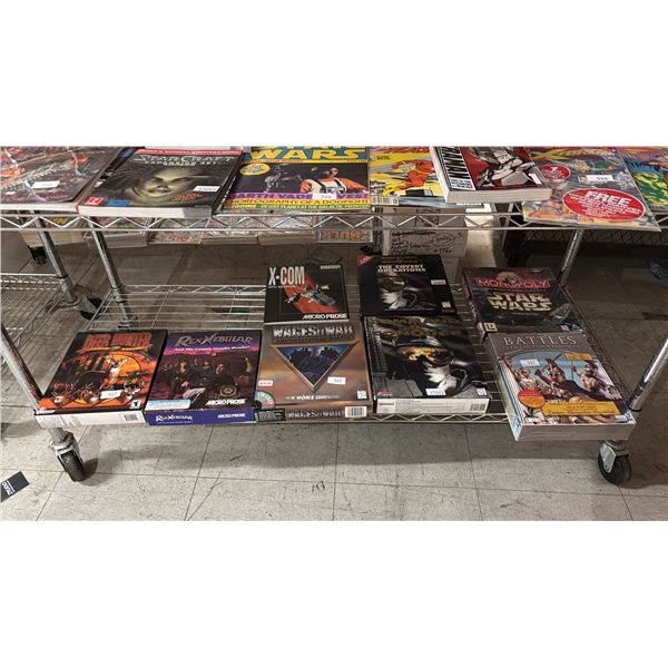 SHELF OF ASSORTED VINTAGE PC GAMES: BEAR HUNTER, COMMAND & CONQUER, X-COM UFO DEFENSE & MORE