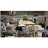 Image 3 : RACK OF ASSORTED HOUSEHOLD GOODS: SEVERAL MUGS, ROUND KNITTING LOOM, ASSORTED DISHWARE & MORE