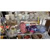 Image 5 : RACK OF ASSORTED HOUSEHOLD GOODS: SEVERAL MUGS, ROUND KNITTING LOOM, ASSORTED DISHWARE & MORE