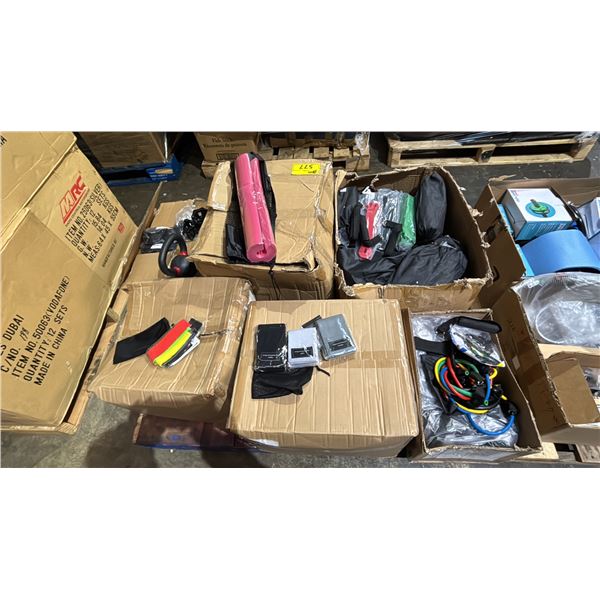 PALLET OF RESISTANCE BANDS, YOGA MATS, BARBELL CLIPS & MORE - *MUST TAKE ALL ON PALLET*