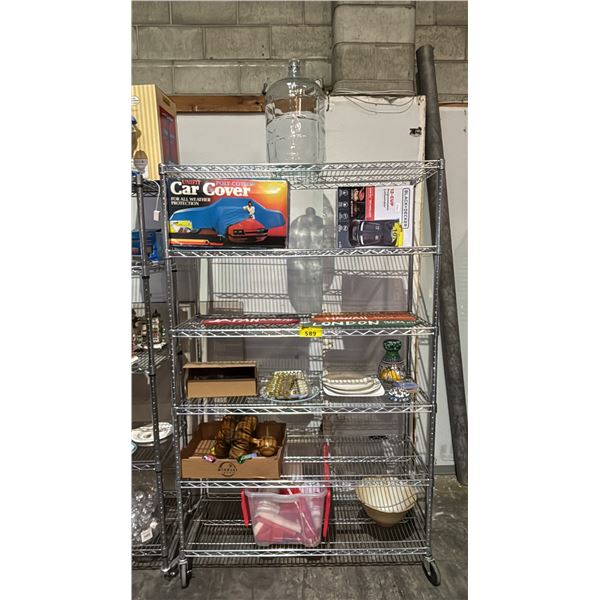 RACK OF DECORATIVE DIRECTION SIGNS, CAR COVER, COFFEE MAKER, CANADA FLAG, COASTERS & MORE