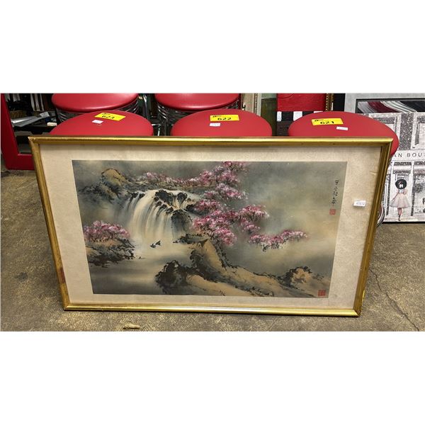FRAMED CHERRY BLOSSOM PRINT SIGNED BY THEO GREWER - 44" X 26"