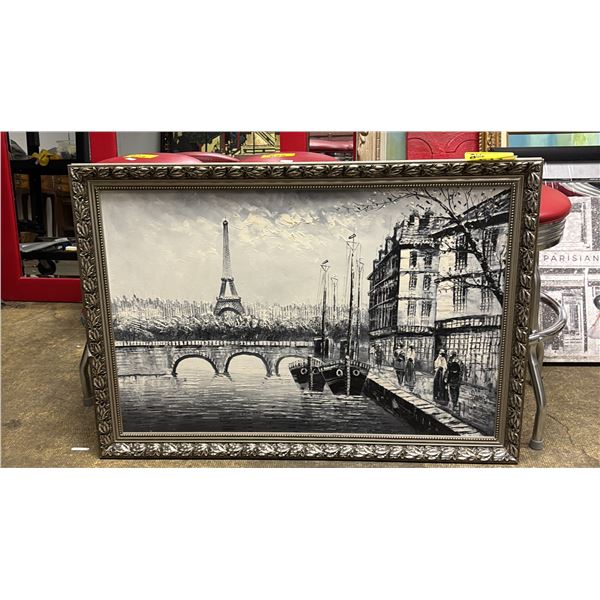 FRAMED ORIGINAL PARIS STREET PAINT ON CANVAS - SIGNATURE UNKNOWN- 40" X 28"