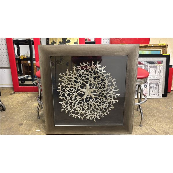SHADOW BOX FRAMED METAL CORAL ART - 35.5" X 35.5"