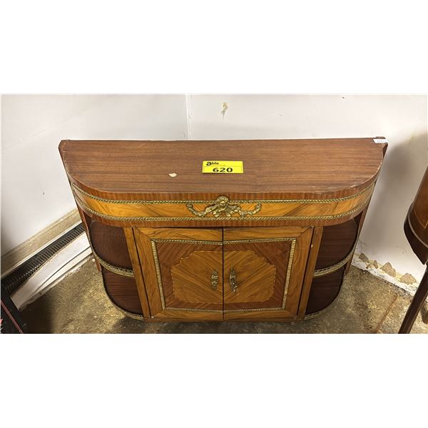 ANTIQUE WOODEN CABINET WITH 2 DOORS AND SIDE SHELVES - 35"W X 9"D X 31"T