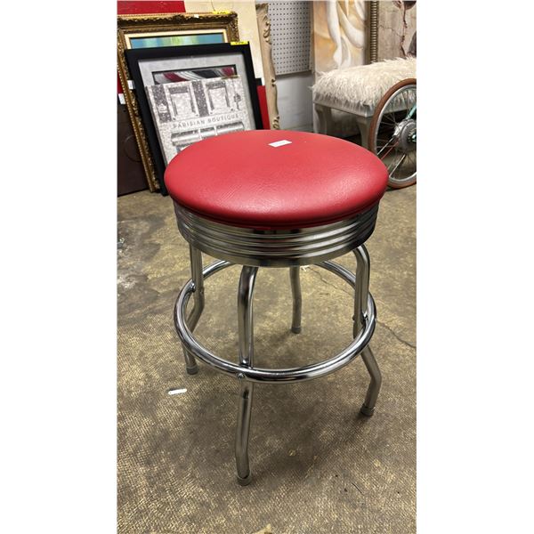 RED UPHOLSTERED BAR STOOL