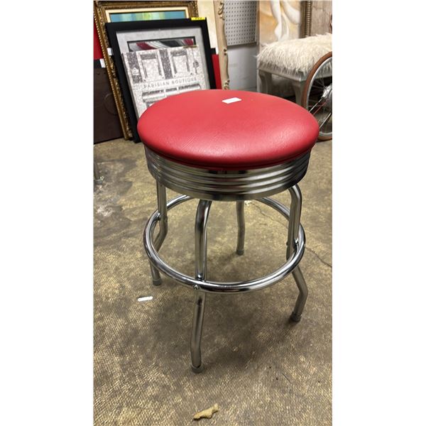 RED UPHOLSTERED BAR STOOL