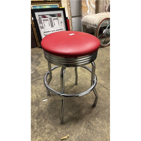 RED UPHOLSTERED BAR STOOL