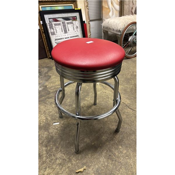 RED UPHOLSTERED BAR STOOL