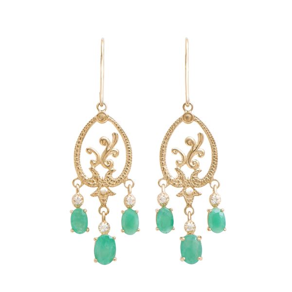 Plated 18KT Yellow Gold and Sterling Silver 3.60ctw Emerald Earrings