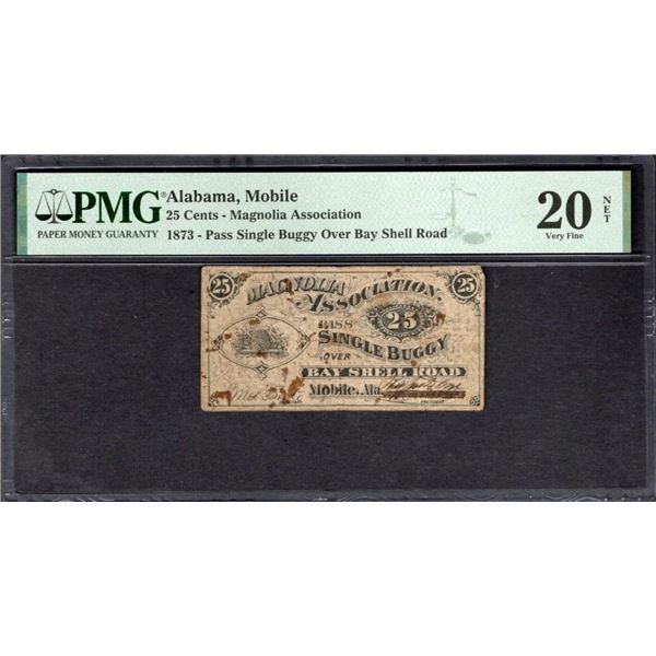 1873 Mobile AL 25 Cent Obsolete PMG 20NET