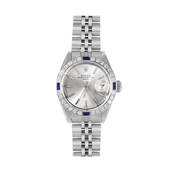 Rolex Ladies Stainless Steel Sapphire And Diamond Bezel Date Watch