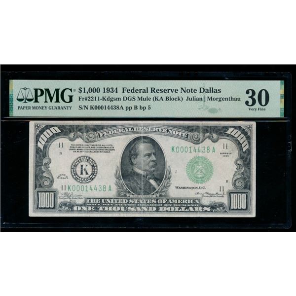 1934 $1000 Dallas FRN PMG 30