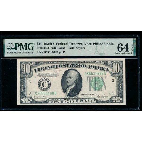 1934D $10 Philadelphia FRN PMG 64EPQ