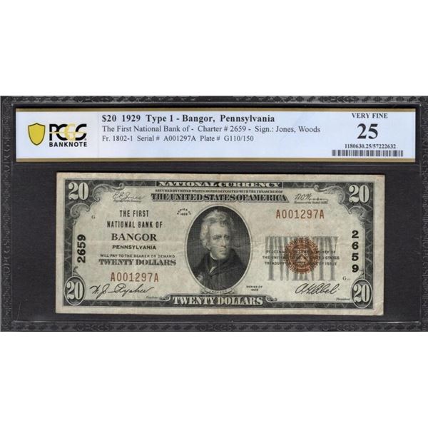 1929 $20 Bangor PA National PCGS 25