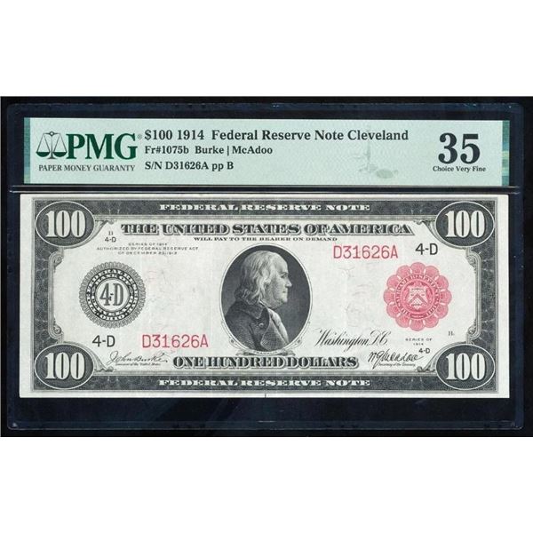1914 $100 Red Seal Cleveland FRN PMG 35