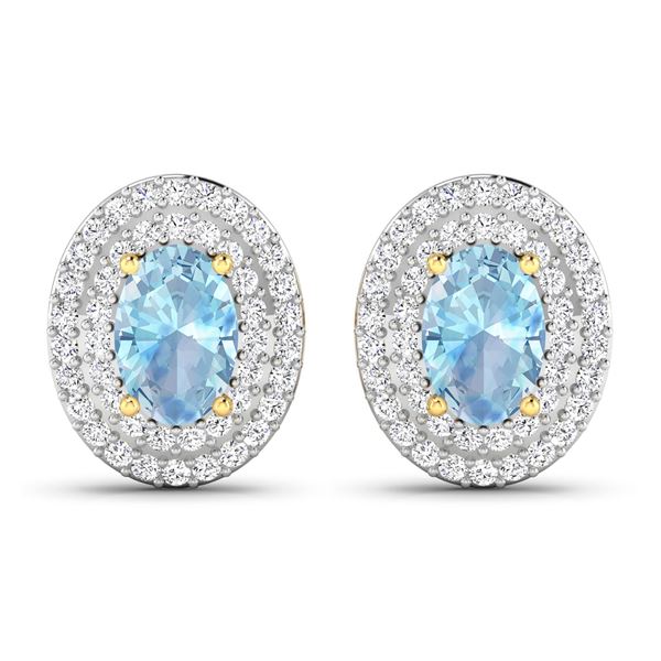 14KT Yellow Gold 0.7ctw Aquamarine and Diamond Earrings