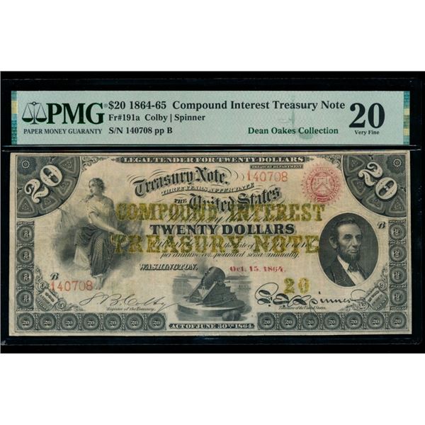 1864-65 $20 Compound Interest Treasury Note PMG 20