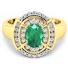 Image 2 : 14KT Yellow Gold 1ct Zambian Emerald and Diamond Ring
