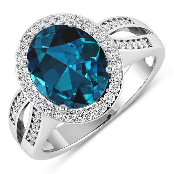 14KT White Gold 3.7ctw London Blue Topaz and Diamond Ring