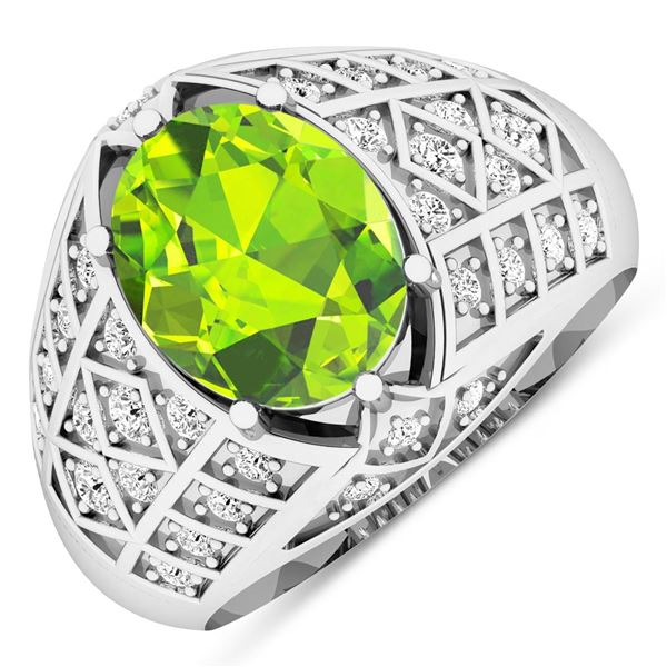 14KT White Gold 2.3ctw Peridot and Diamond Ring