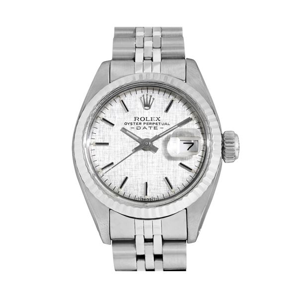 Rolex Ladies Stainless Steel 14K Fluted Bezel Date Watch