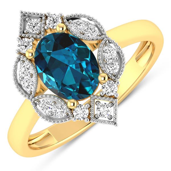 14KT Yellow Gold 1.1ctw London Blue Topaz and Diamond Ring